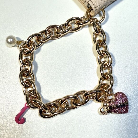 Juicy Couture Sandstone Top Notch Card Case Key Fob Wallet + Chunky Chain NWOT - Picture 3 of 5